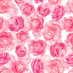 Seamless Pattern with rose abstract watercolor Flowers on isolated background. Floral backdrop with rose plants for textile design or wrapping paper. Hand drawn colorful illustration for ornament.