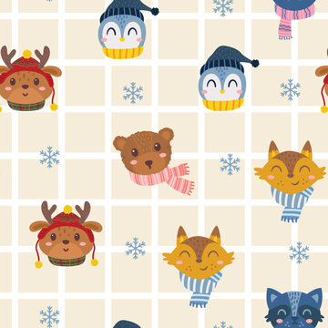 Cute winter animals background pattern