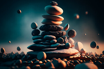 A pile of smooth, round stones stacked on top of each other in an artful