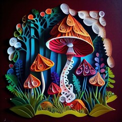 Coloroful mushrooms. Generative AI