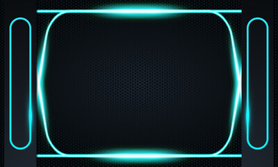 Blue neon frame with hexagon pattern