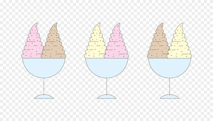 ice cream different flavor in glass cup