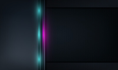 Abstract background with glowing lines. 
Neon light lines with hexagon pattern.
