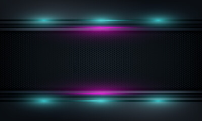 Abstract background with glowing lines. 
Neon light lines with hexagon pattern.