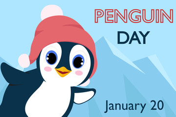 Penguin awareness day January 20, cute cartoon character, funny penguin, penguin illustration in cartoon patterns 