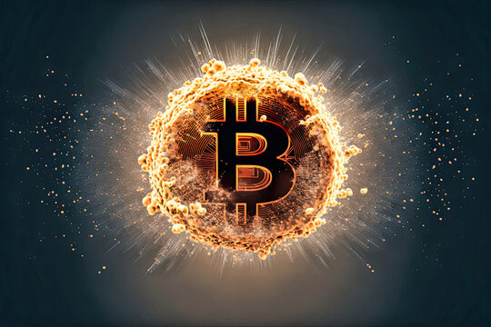 An Imploding Bitcoin Symbol. Generative AI Illustration
