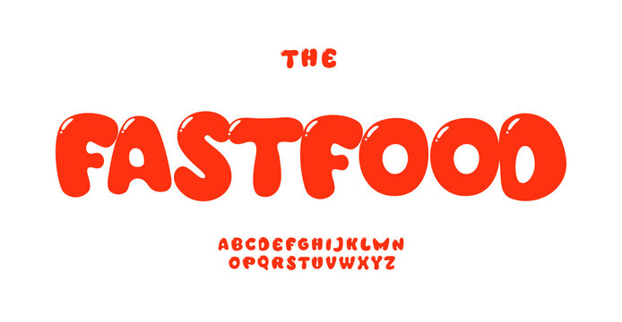Luscious alphabet, joyful curvy letters, bubble font for fastfood cafe logo, candy shop headline, food festival typography. Vector typographic design