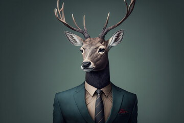 Portrait of a Deer dressed in an elegant business suit, generative ai