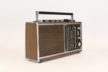 Fototapeta premium Radio Retro Holz und Metall Seitenansicht links
