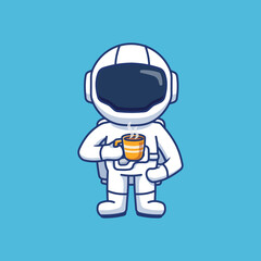 Cute Astronaut Character Enjoying a Cup of Hot Coffee