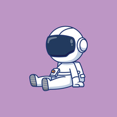 Cute Astronaut Character Sitting and Relaxing Concept