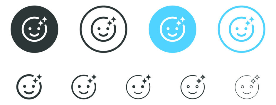 edit filter effect icon with sparkle star icons and smile emoticon, social media filters icon. photo image color add effects icon and smiley face emoji