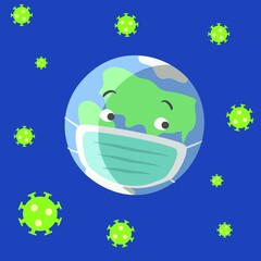 Anthropomorphic planet Earth in a mask. Coronavirus.