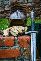 Knight accessories on low wall