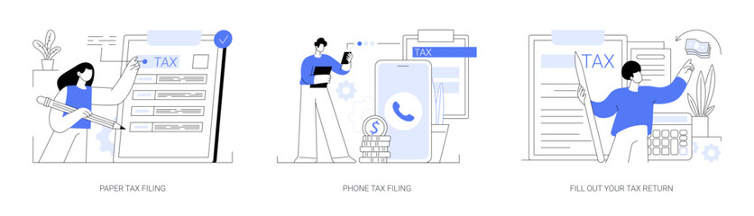 Tax return deadline abstract concept vector illustrations.