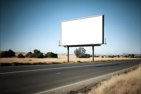 Vertical Blank White Billboard At Wild. In The Background Beach And Road. Mock Up. Generative Ai, Poster On Street Next To Roadway. Sunny Summer Day.