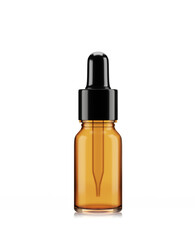 3D brown glass bottle for filling serum, drugs and liquids against a white background, 3d rendering
