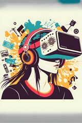 virtual reality technology concept graphic of teenage, generative ai