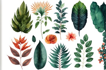 Fototapeta premium set of leaves and flowers