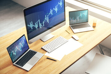 Abstract creative financial diagram on modern computer monitor, banking and accounting concept. 3D Rendering