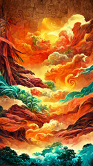 Mayan style house Artistic colors background illustration art Generative AI Content by Midjourney