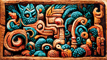 Obraz premium Mayan style wood Artistic colors illustration art Generative AI Content by Midjourney