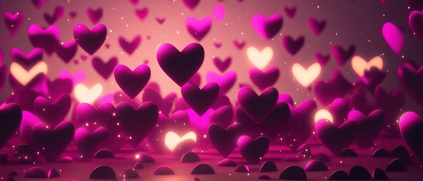 Hearts on Pink background. Valentine's Day concept. Generative AI