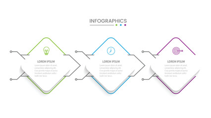 Business infographic thin line process with square template design with icons and 3 options or steps. Vector illustration.
