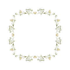 Floral square frame. Flower geometric spring decorative border for photo or for text. Decorative element for Easter postcard or folk wedding invitation. Mother's day, Women's day festive natural frame