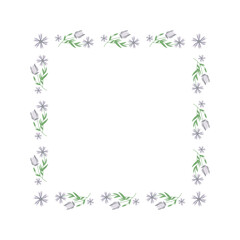 Obraz premium Floral square frame. Flower geometric spring decorative border for photo or for text. Decorative element for Easter postcard or folk wedding invitation. Mother's day, Women's day festive natural frame