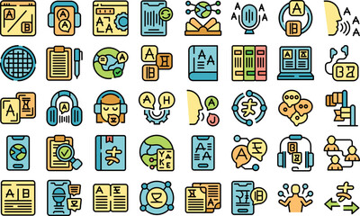 Interpreter icons set outline vector. Speak megaphone. Person speaker color line flat isolated on white