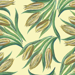 Spring seamless floral pattern with flowers yellow tulip. 