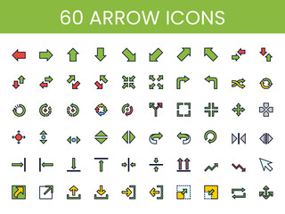 60 Different Arrow Outlined Color Icons