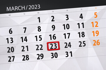 Calendar 2023, deadline, day, month, page, organizer, date, march, thursday, number 23