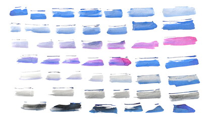 Set abstract painted watercolor brush strokes, grunge lines isolated on white background, with clipping path, photo