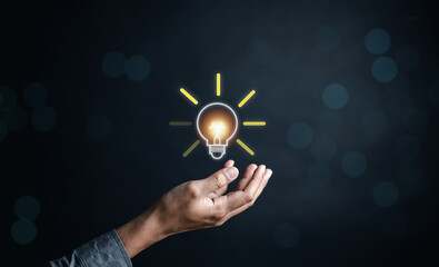 Hand holding lightbulb icon for objective target to successful development, innovation, idea, creative, mindset, thinking concept.