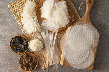 Rice dried noodles and rice paper	