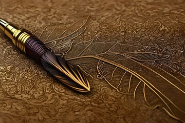Vintage golden feather pen created with Generative AI technology