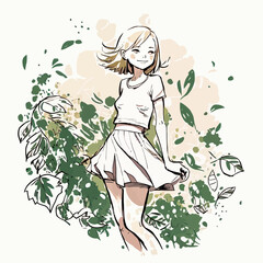 Fresh-faced woman in natural surroundings enjoys the beauty of the surrounding plants and greenery. Perfect for visuals involving health, wellbeing and the environment.