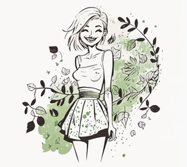 A stunning woman surrounded by lush greenery and basking in the serenity of nature. Perfect for conveying feelings of relaxation and well-being.