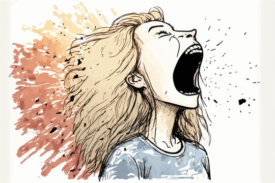 Powerful woman letting out a primal roar, her frustration and anger visible. A visually striking image perfect for conveying emotions and creating an impact.