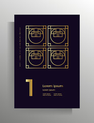 Naklejka na ściany i meble Cover in geometric style. Design template for book, booklet, brochure, poster, folder, flyer, textbook. A4 format. Vector pattern with golden lines.