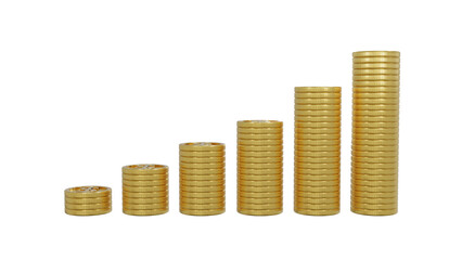 3d rendering of Gold coins stacked and growing money.