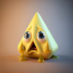 悲しみや不安や恐怖の感情のコンセプトの、泣いているかわいい3Dキャラクター。ジェネレーティブAI