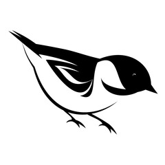 Stylized Chickadee black and white clipart