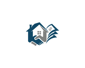 Fototapeta na wymiar Home and Handshake Logo Design. Symbol of House Property Deal Vector Illustration.