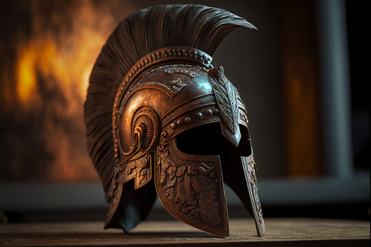 Ancient Corinthian helmet, spartan armor illustration, ai generated art