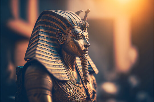 Pharaoh ruler statue illustration, ancient egyptian sculpture, ancient head of state, religious leader monument, ai generated art