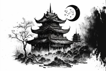 Obraz premium Ink buildings created with Generative AI technology