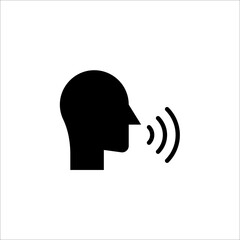 Voice control icon. Speak or talk recognition icon, sound commander or speech dictator head, vector illustration on white background